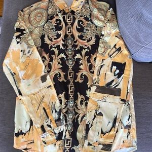 Mens Baroque Print Long Sleeve Dress Shirt Size XXL